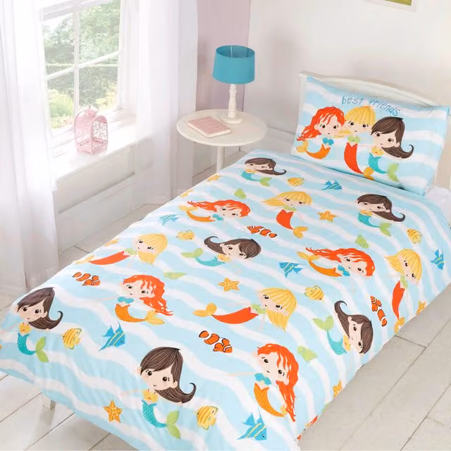 Rapport Home Mermaid Friends Kids Polycotton Duvet Set and Pillowcase, Multicolour, W: 140 cm, L: 200 cm
