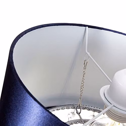 Happy Homewares Modern Round Blue Satin Fabric Pendant Light Shade with Transparent Acrylic Droplets, Diameter: 30 cm – 3
