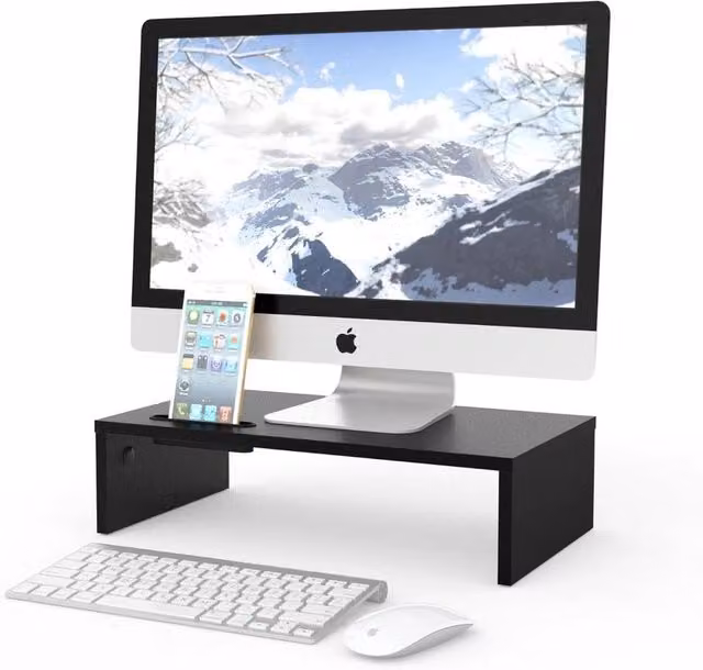 SPETLEK Modern Wood Monitor Stand for TV, PC, Laptop or Speakers in Black