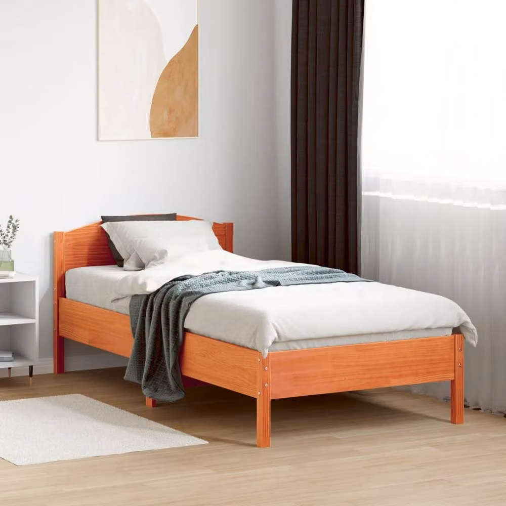 Berkfield Home Small Single Solid Wood Pine Bed Frame, Brown Waxed Finish, W/D/H: 75 x 190 x 75 cm – 2