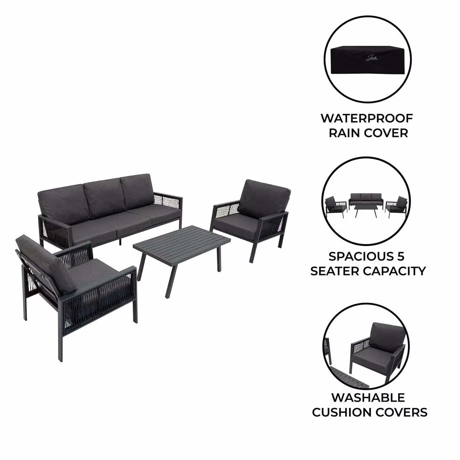 Monstershop 4 Piece Aluminium Sofa Set in Matt Anthracite Grey – 2