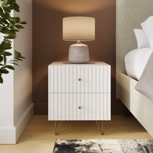 GFW Thalia Ribbed 2 Drawer Bedside Table in White
