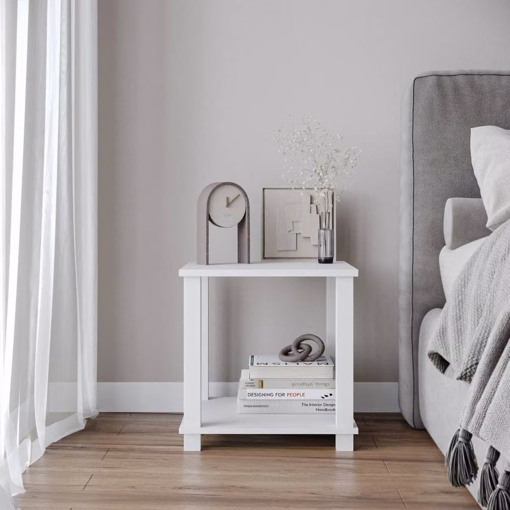 PAWNORA 2 Tier S-Tube Modern White Wood End Table – 3