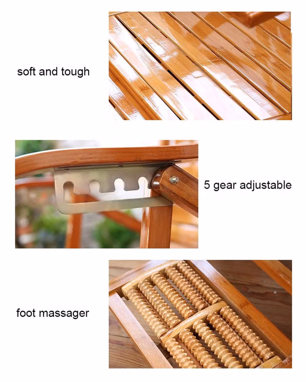 Living and Home Brown Bamboo Foldable Rocking Chair Recliner with Armrests – 3