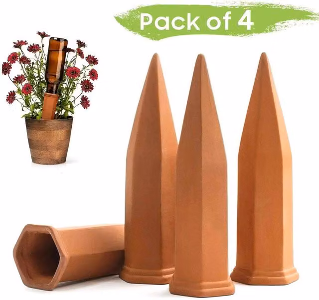KORVIXA 4-Piece Brown Terracotta Plant Watering Devices