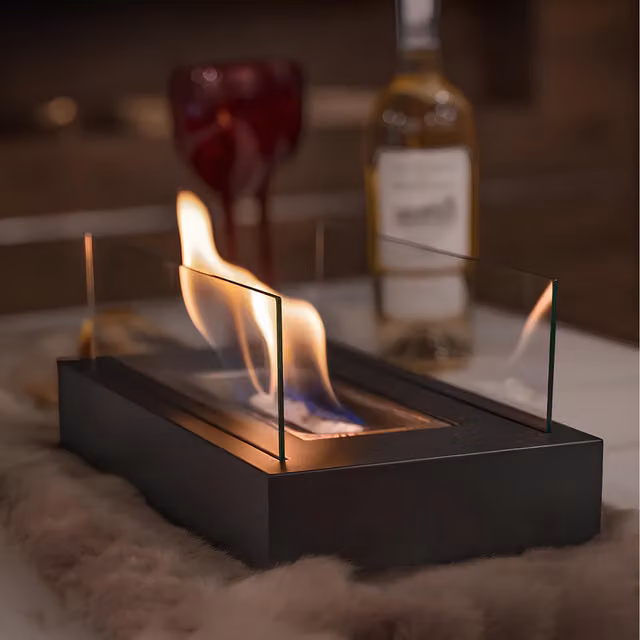 Groundlevel Black Stainless Steel and Glass Ethanol Tabletop Firepit