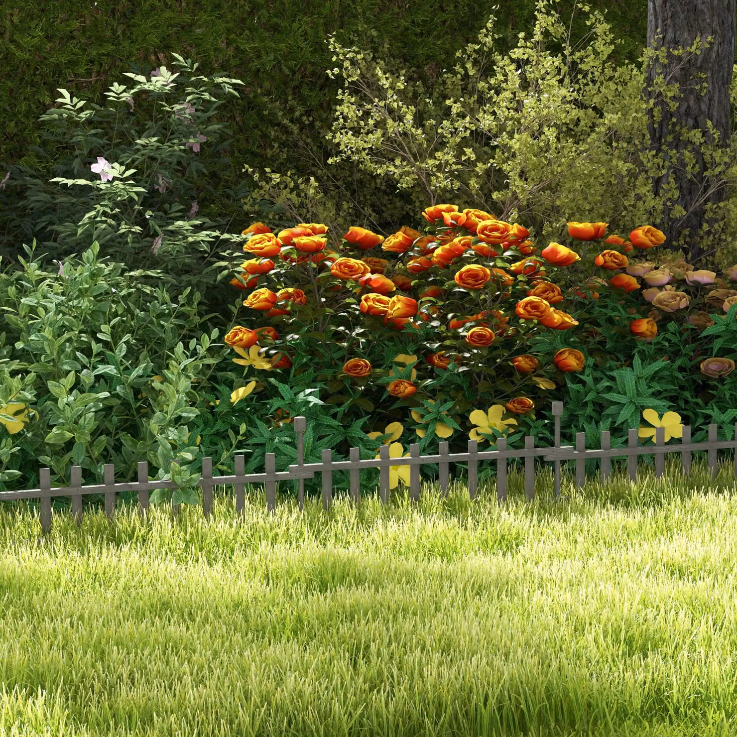 Outsunny 4-Piece Grey Wooden Garden Fencing Landscape Edging – 2