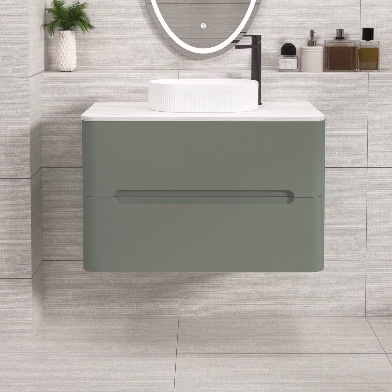 Royal Bathrooms Venice 800mm Sage Green Wall Hung 2 Drawer Vanity Unit with Lyon Basin