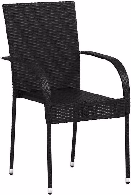 Berkfield Home Set of 6 Stackable Black Poly Rattan Outdoor Chairs with Armrests – 1