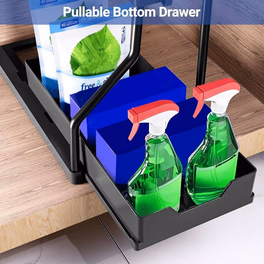 KORVIXA Black 2 Tier Under Sink Storage Organiser Shelf and Spice Rack – 5