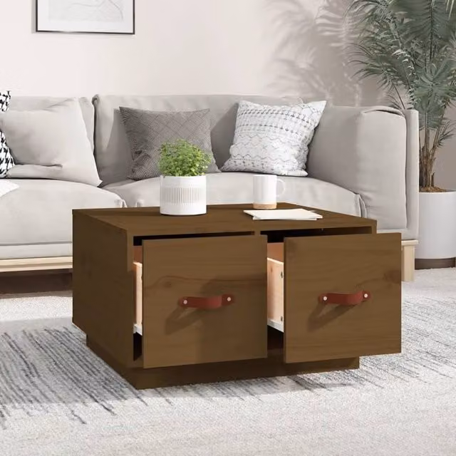 Berkfield Home Beautiful Coffee Table in Honey Brown Solid Pine, W: 60 cm, D: 53 cm, H: 35 cm – 1