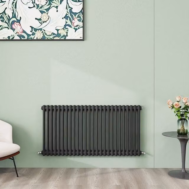 AicaBathroom Horizontal Traditional Cast Iron Style 2 Column Radiator in Anthracite, W: 119 cm, H: 60 cm, D: 60 cm