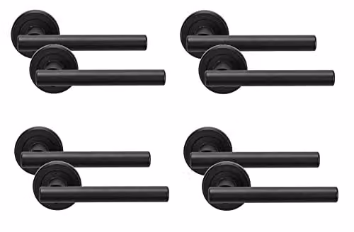 Golden Grace Straight T-Bar Door Handles in Matt Black with Rose, 4 Pairs