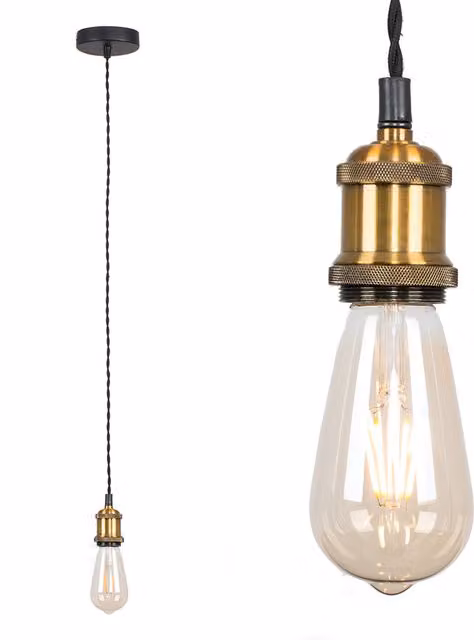 ValueLights Industrial Antique Brass and Black Metal Single Suspended Ceiling Pendant Light