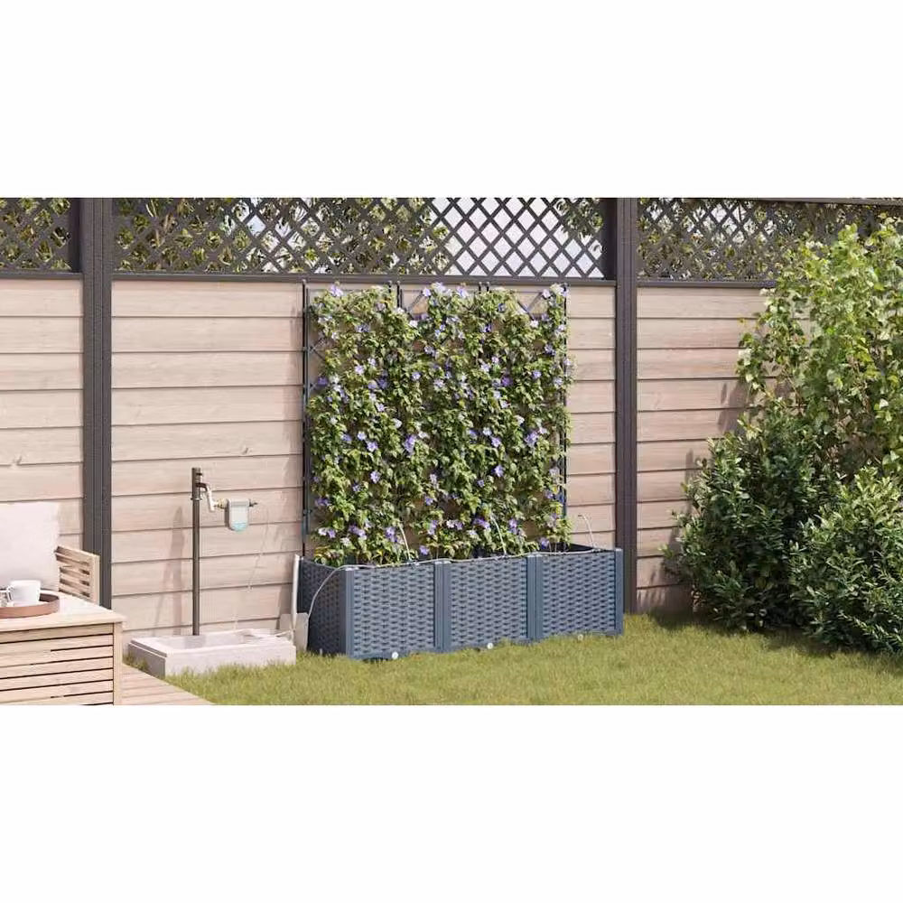 Berkfield Home Set of 3 Garden Planters with Water Irrigation System in Light Grey – 3