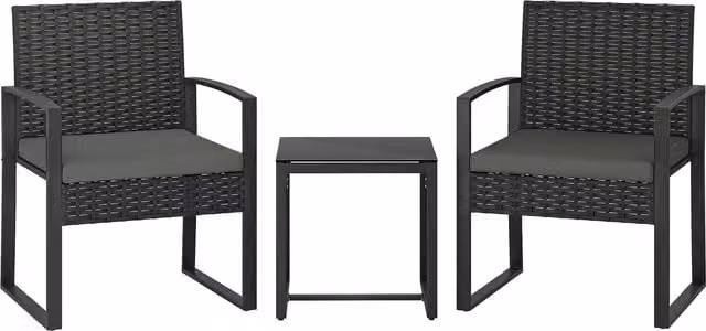 Outsunny Modern Rattan Bistro Set with Cushions in Dark Grey