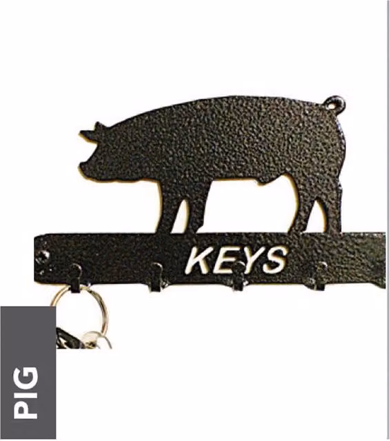 Poppyforge Pig Key Holder Rack in Black Solid Metal, W15 x H9 cm – 2