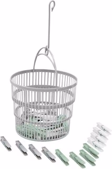 EONLION Collapsible Plastic Peg Basket in Grey, 100 cm