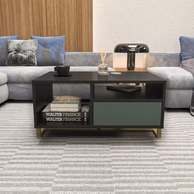 Decorotika Utopia Modern Rectangular Coffee Table in Black and Green