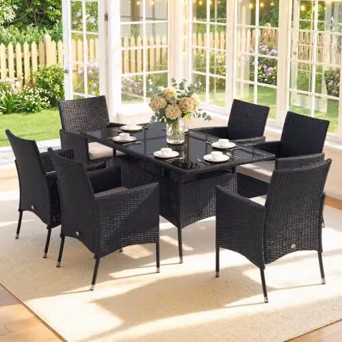Outsunny 7-Piece Black Rattan Garden Furniture Dining Set – 7