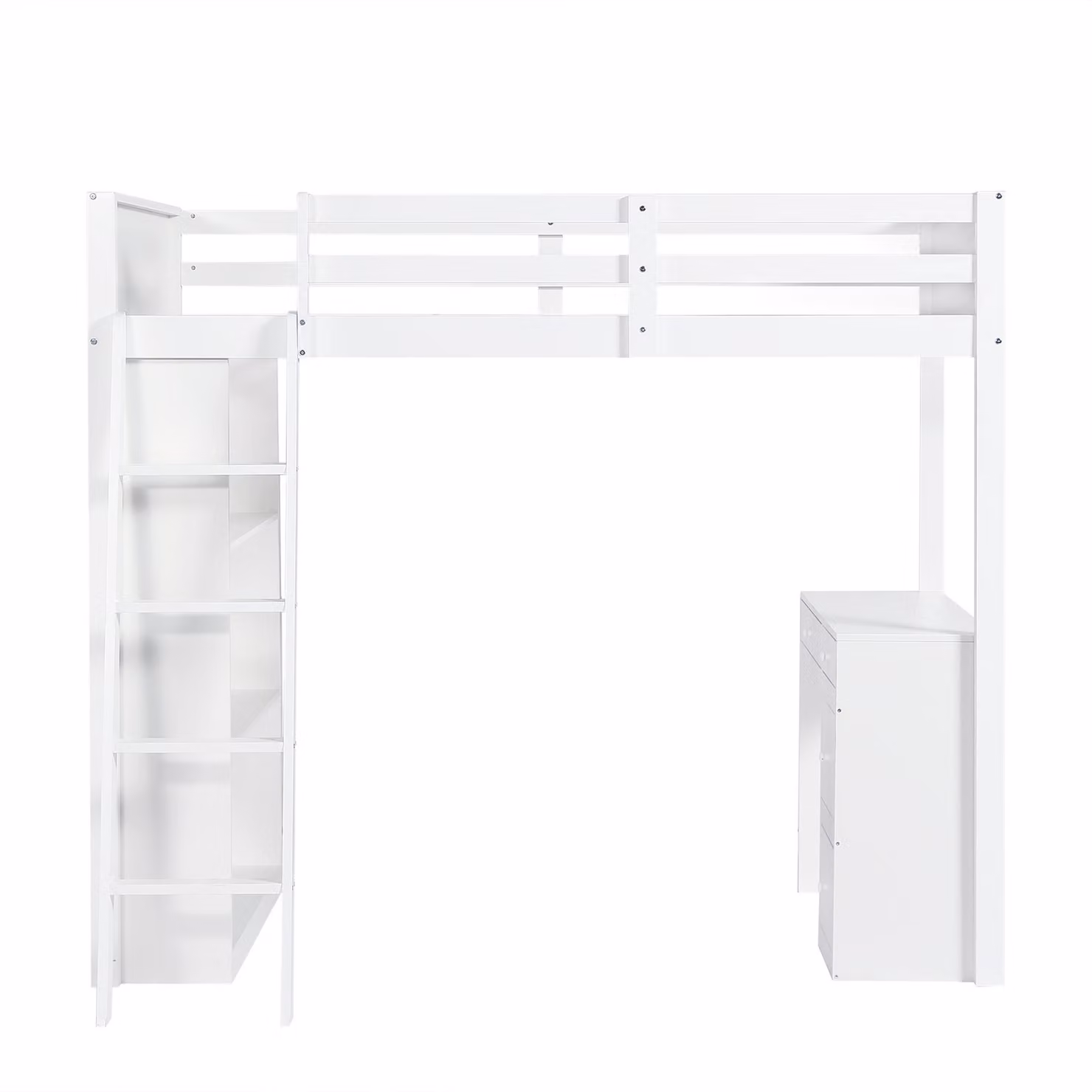 Aosom.UK White 4-Step Ladder Bunk Bed with Drawers, Shelves and Safety Guardrails, W/D/H: 131 x 195 x 170 cm – 2