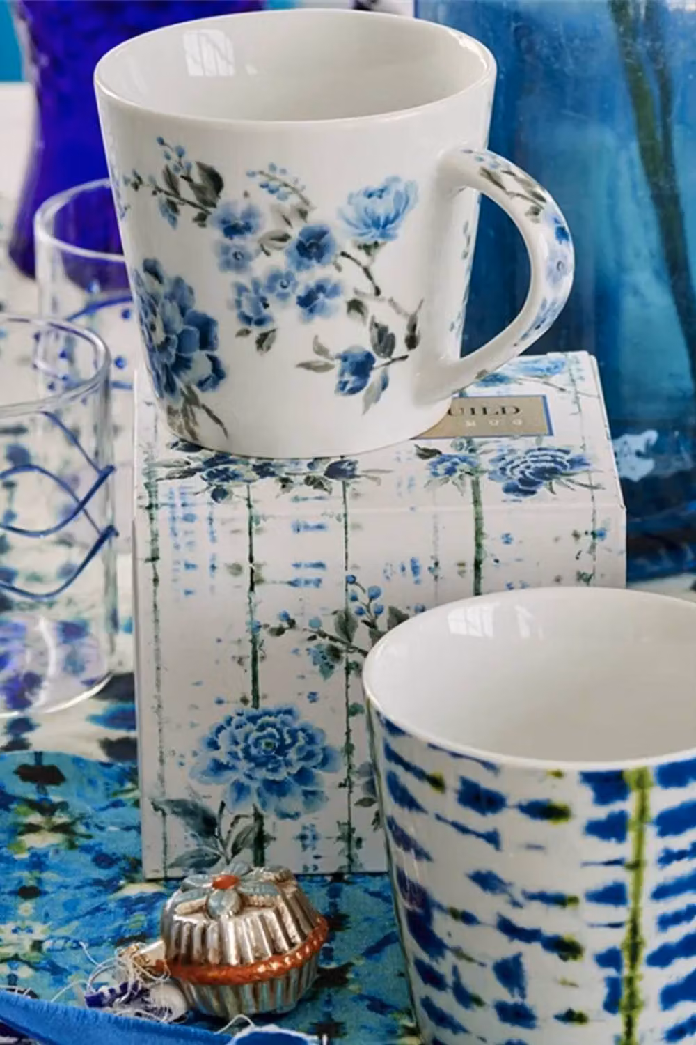 Designers Guild Set of 4 Kyoto Floral Porcelain Mugs, Multicolour and White, 420ml each – 2