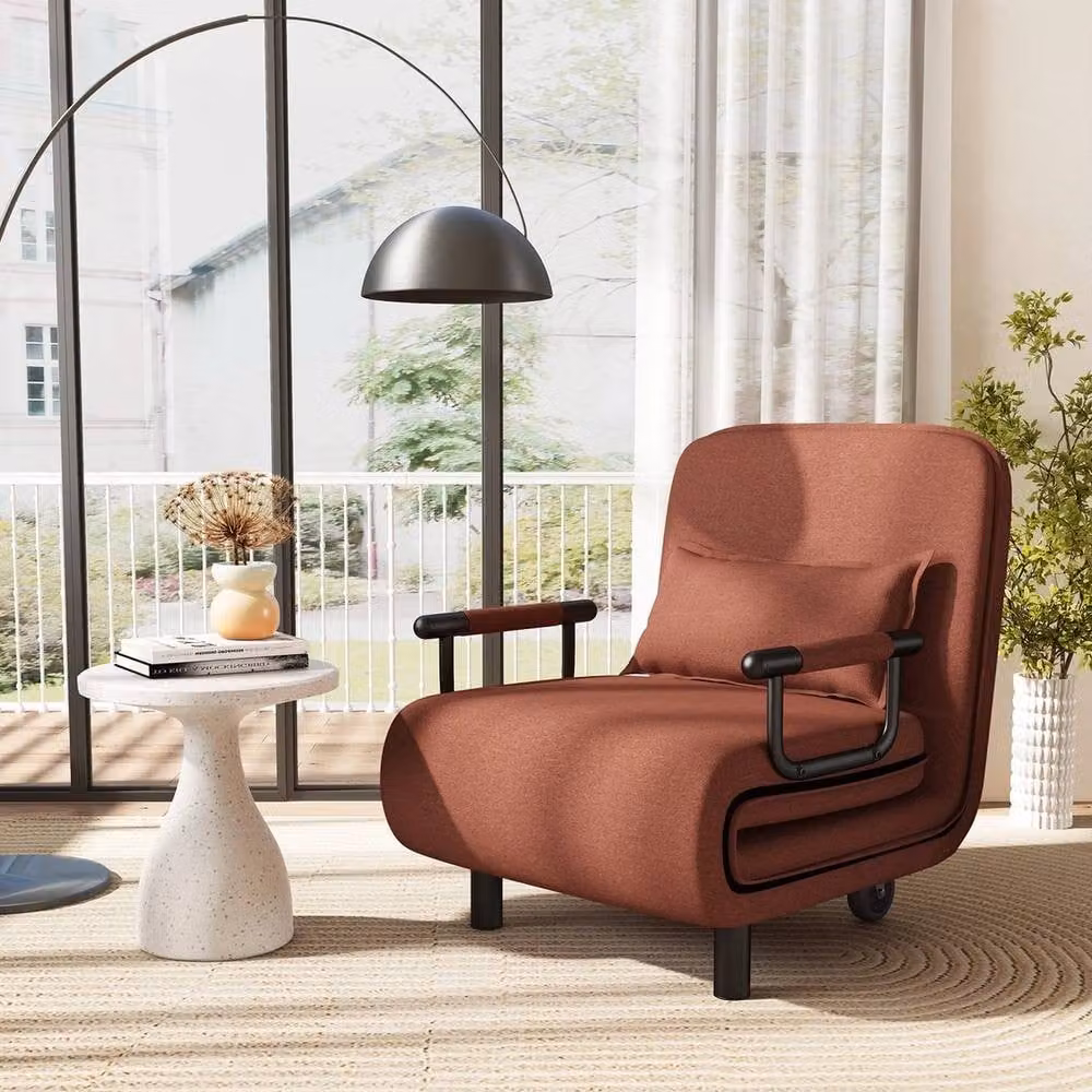 Kelvenix Brown Folding Single Sofa Bed Chair with Armrests, W/D/H: 64 x 188 cm – 3