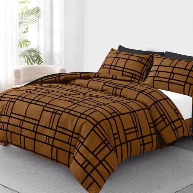 Lazzaro Home Reversible Brushed Microfibre Duvet Cover and Pillowcase Set, Brown, W: 180 cm x D: 200 cm