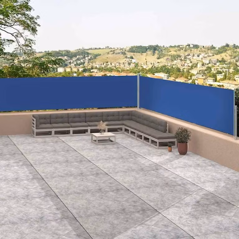 Berkfield Home Retractable Side Awning in Blue, W/H: 1200 x 117 cm