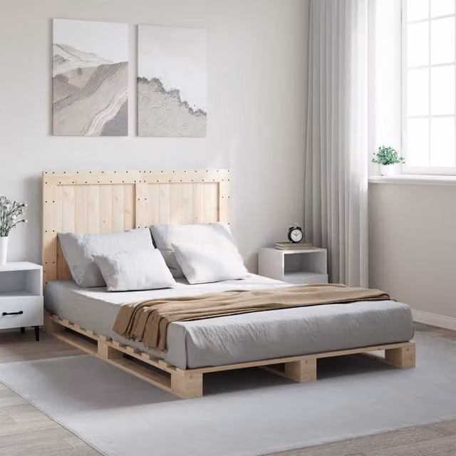 Berkfield Home Solid Wood Bed Frame with Headboard in Brown, W: 140 cm, L: 200 cm – 1