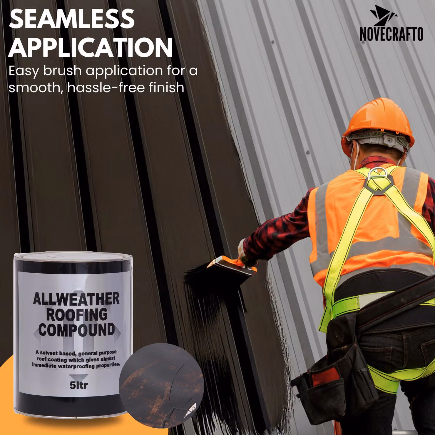 Novecrafto Flat Roof Waterproofing Compound in Black, 5L with Application Brush – 2