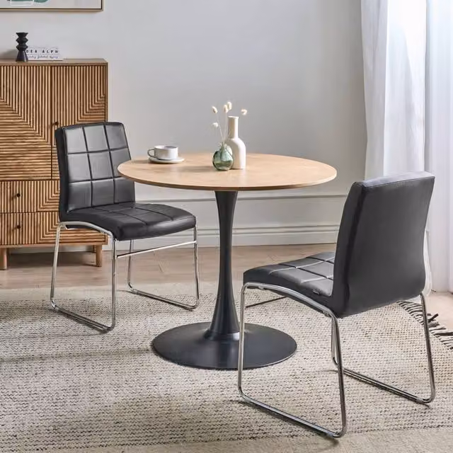 Wyld and Coco Set of 2 Black Faux Leather Conference Chairs with Chrome Cantilever Legs – 1