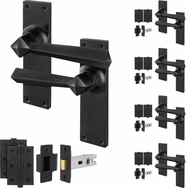 AFIT Black Antique Cast Iron Door Handle and Hinge Set with Matt Powder Coating – 1