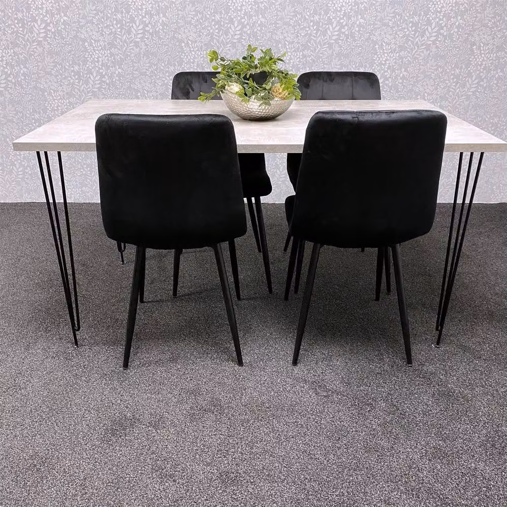 KOSY KOALA Modern Dining Set with Brown Rectangular Table and 4 Black Velvet Chairs – 5
