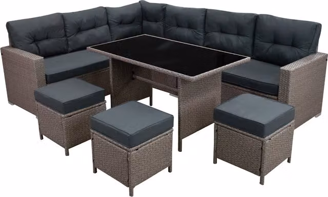 Jardi 9 Piece Grey Rattan Corner Set with Glass Table