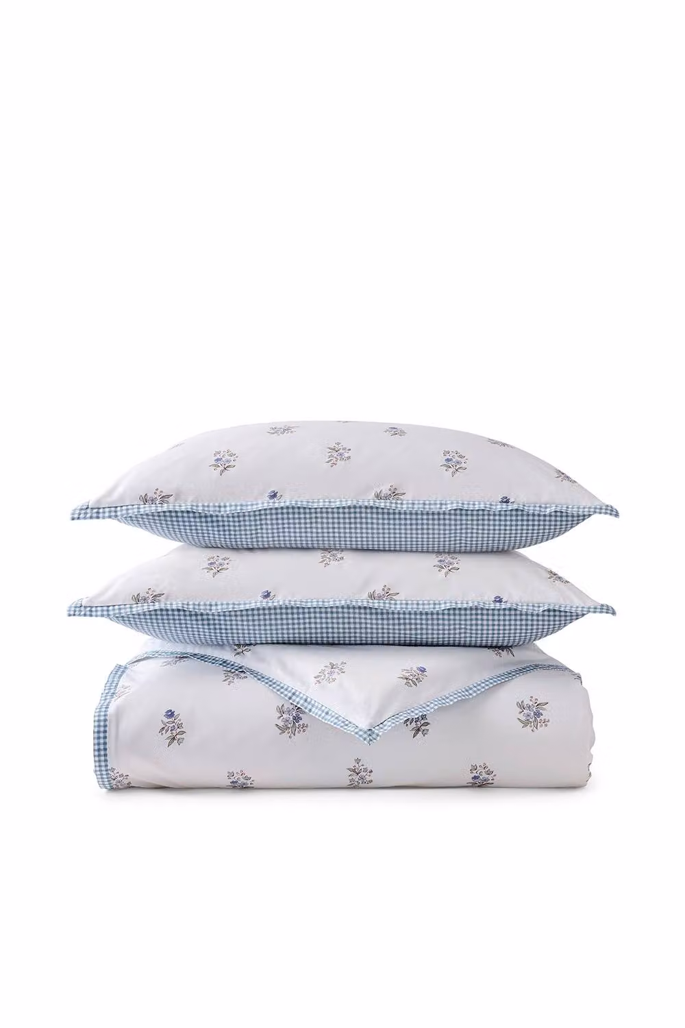 Christy Guernsey Reversible Floral Check Cotton Percale Duvet Cover and Pillowcase Set in Blue and White, W/D/H: 140 x 200 cm – 2