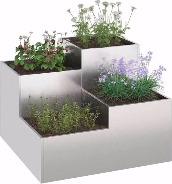 Berkfield Home Stainless Steel Garden Planter in Silver, W/D/H: 100 x 100 x 60 cm – 1
