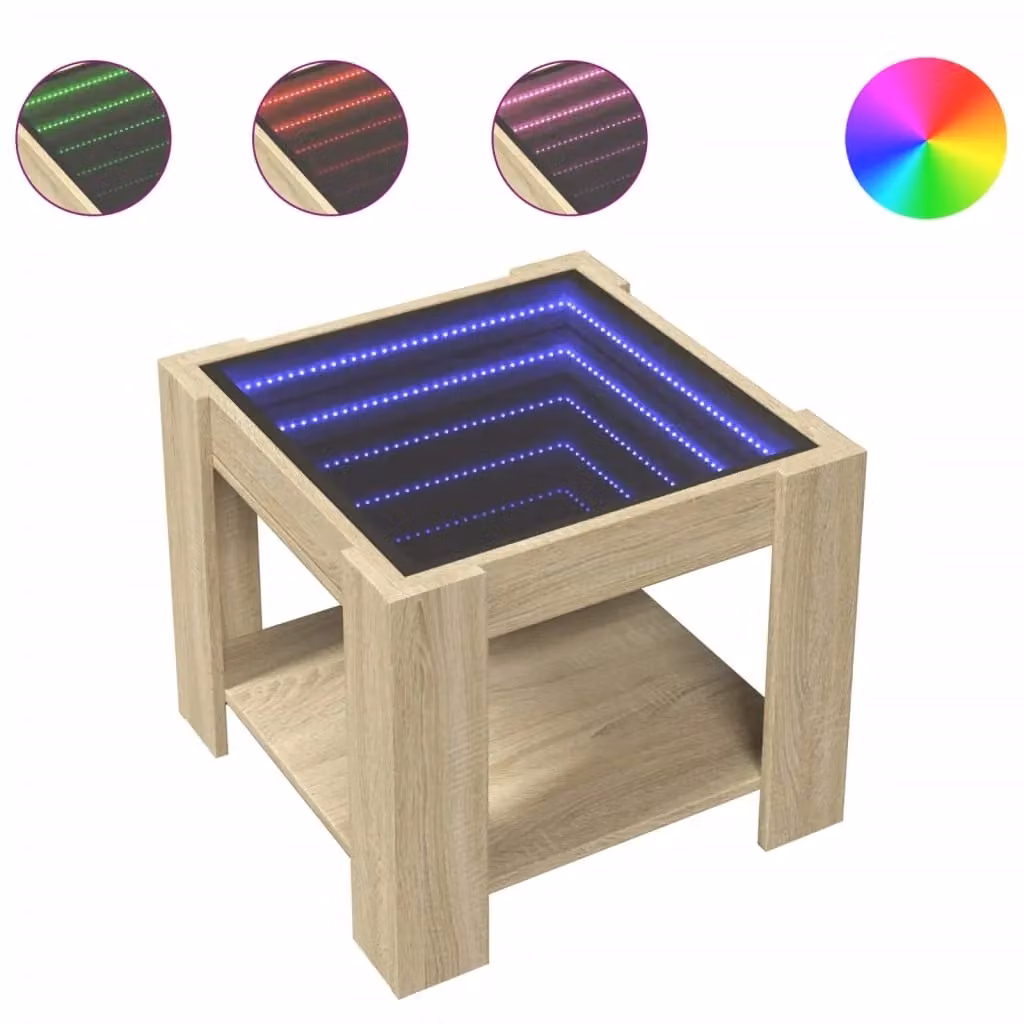 Berkfield Home LED Coffee Table in Sonoma Oak Brown, W/D/H: 53 x 53 x 45 cm – 2