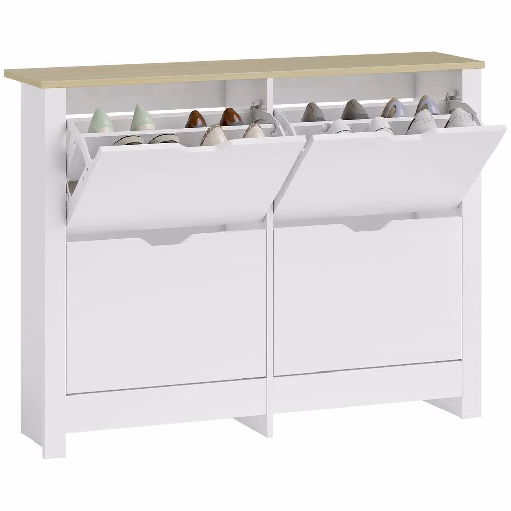 HOMCOM 16-Shoe Storage Cabinet with 4 Shelves and 4 Drawers in White – 2