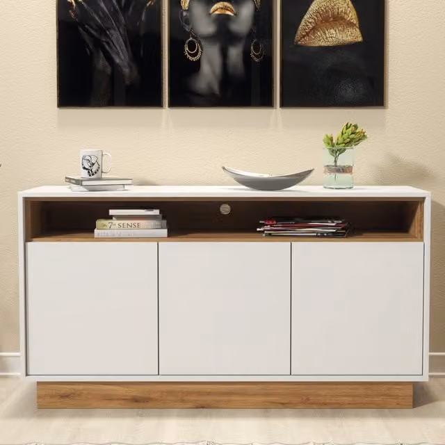Creative Furniture Mirage Sideboard in White and Oak, W: 130 cm, H: 75 cm, D: 35 cm