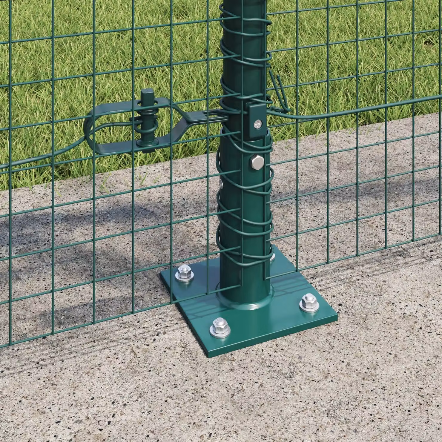 Berkfield Home Green Steel Welded Wire Fence with 13 Flanged Posts, 1 x 50 m – 3