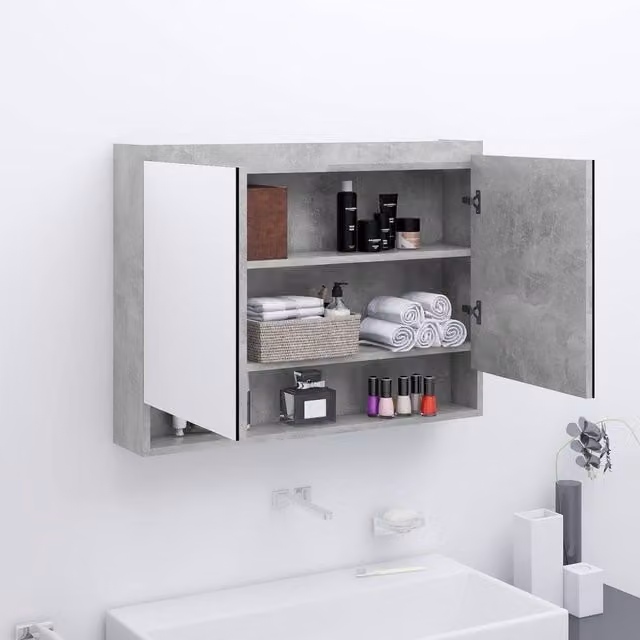 Berkfield Home Modern Bathroom Mirror Cabinet in Concrete Grey, W/D/H: 80 x 15 x 60 cm