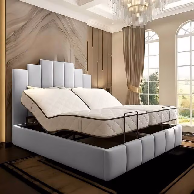 Paradise Beds Ltd Tech Art Deco Electric Adjustable Bed Set with Pocket Sprung Mattress in Silver, W/D: 90 x 200 cm