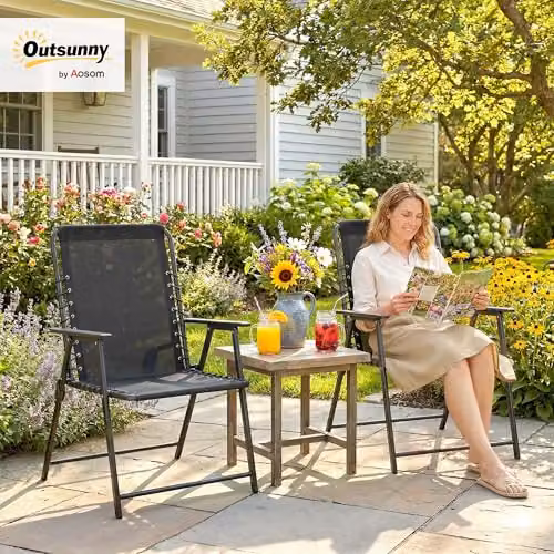 Outsunny Set of 2 Folding Garden Chairs in Black Metal – 2