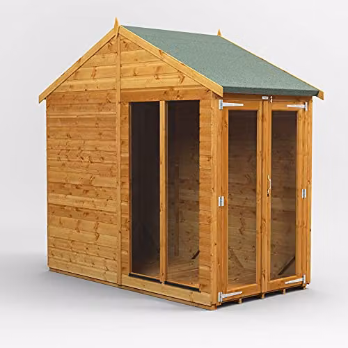 Powersheds Premium Apex Wooden Summer House Shed in Brown with Security Features and PVC Window Sills