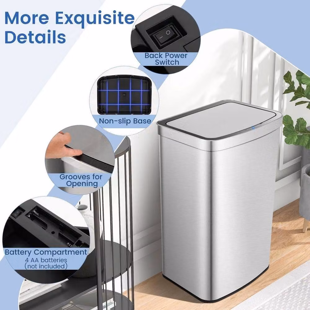VOGREX 50L Rectangular Motion Sensor Trash Can in Silver – 4