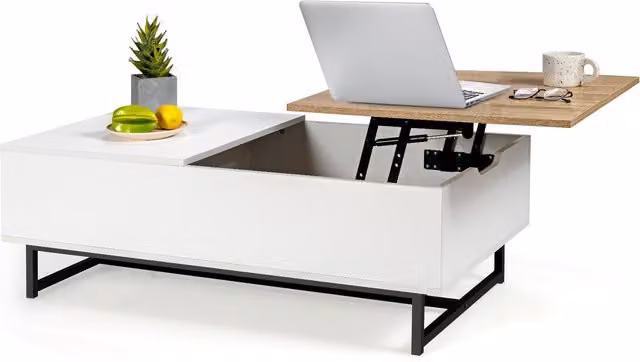 Costway Modern White Lift Top Coffee Table with Rectangular MDF and Metal Design