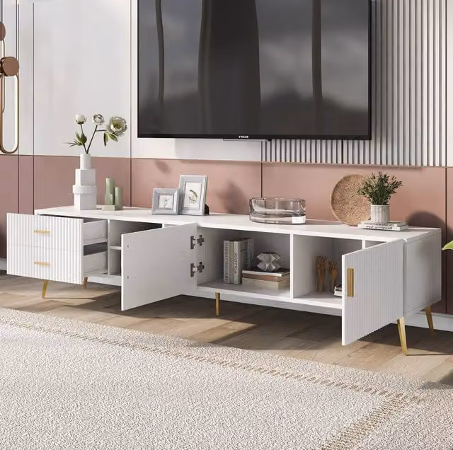 STILVORA Modern White TV Stand with Storage, W: 180.0 cm, D: 41.0 cm, H: 41.0 cm