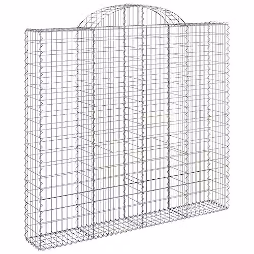vidaXL Set of 7 Arched Gabion Baskets in Silver Galvanised Steel, H x W x D: 180/200 x 200 x 50 cm