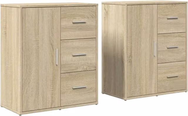 Berkfield Home Set of 2 Sonoma Oak Sideboards in Light Tan, W/D/H: 60 x 31 x 70 cm